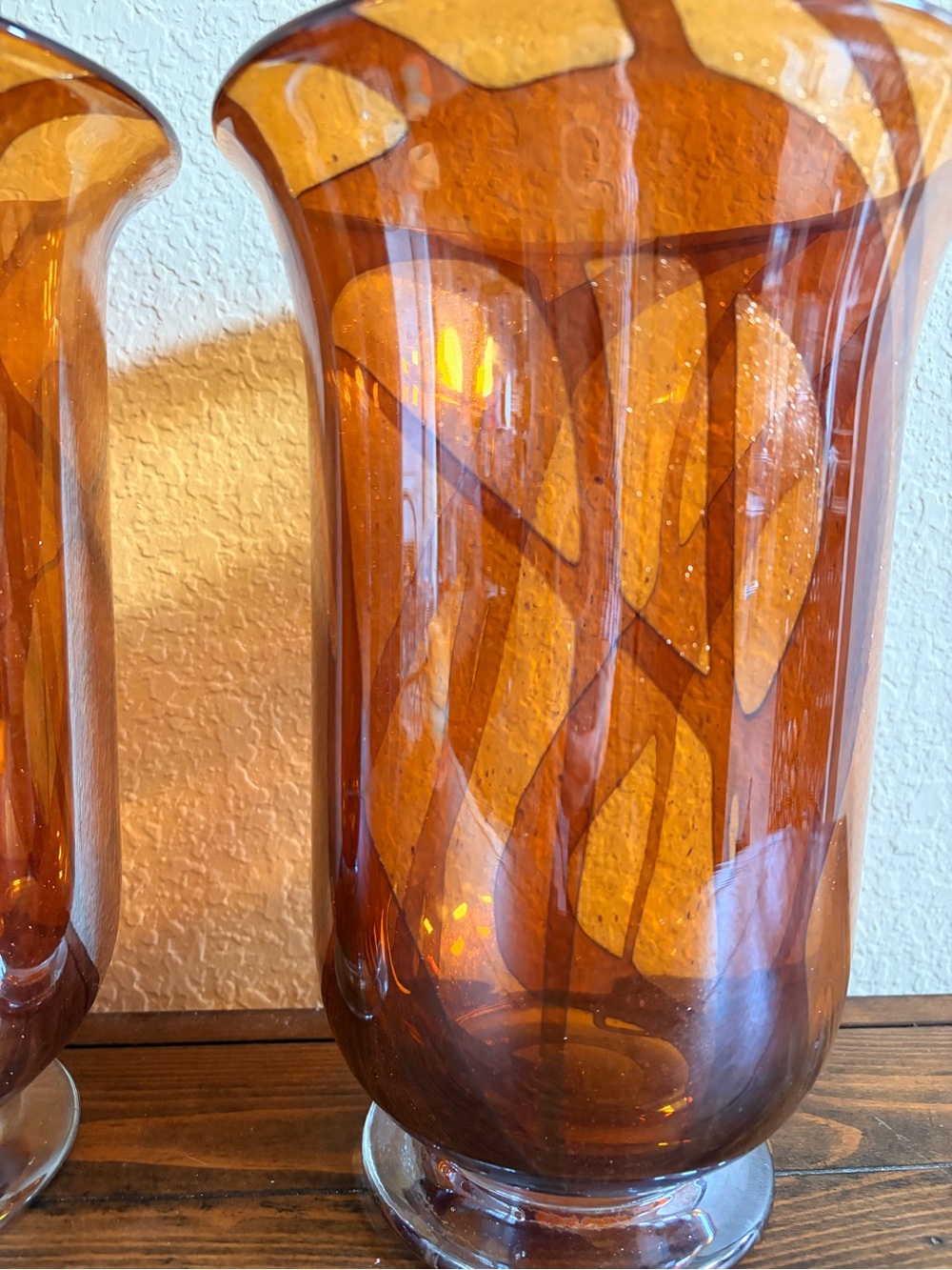 Amber Swirl Glass Hurricane Vase - Home Accents